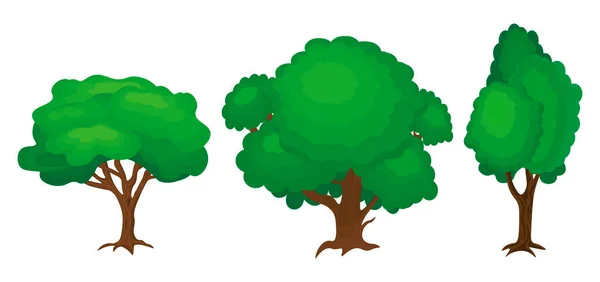 Cartoon Bomen Geïsoleerd Een Witte Achtergrond Simpele Moderne Stijl Leuke — Stockvector