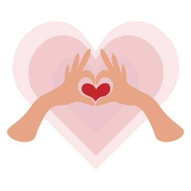 Eller kalbi gösteriyor. Aşkın ve romantik ilişkilerin sembolü. Sevgililer Günü Sanatı.