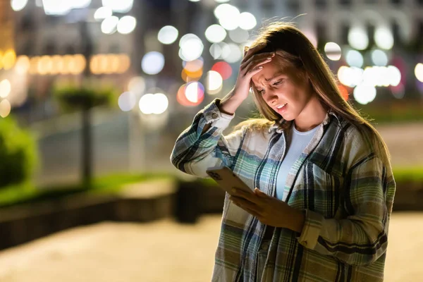 Portrait Lonely Woman Posing Dark Street Phone Stock Image