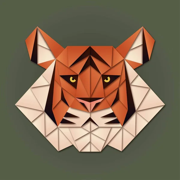  Kaplan. Origami tarzında vektör illüstrasyonu. Düşük polimerli tasarım. Kağıt kesiği sanat. 2022 'nin yeni yıl sembolü. Sancak için kaplan başı, kart, geometrik kağıt kesim tarzı poster. 