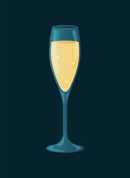 Бокал Шампанского Игристыми Пузырьками Темном Фоне Новым Годом Векторная Иллюстрация — стоковый вектор