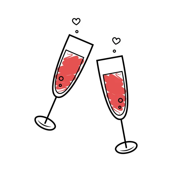 День Святого Валентина Бокал Шампанского Ручной Эскиз Празднование Праздники Тосты — стоковый вектор