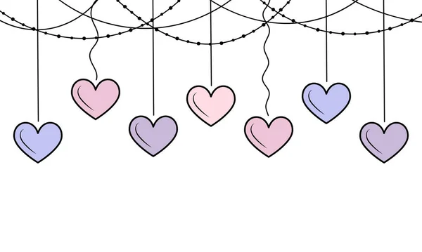 Garland Cute Purple Hearts Valentine Day Decoration Vector Illustration Colored — Stock Vector