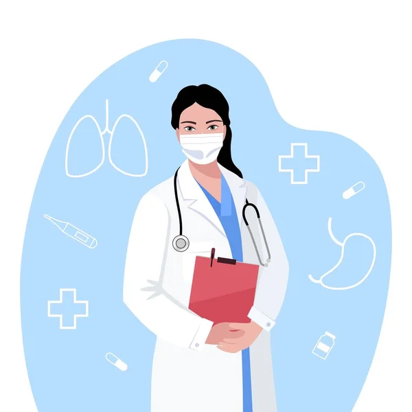 Steteskoplu bir doktor, doktor ve terapistin vektör çizimi