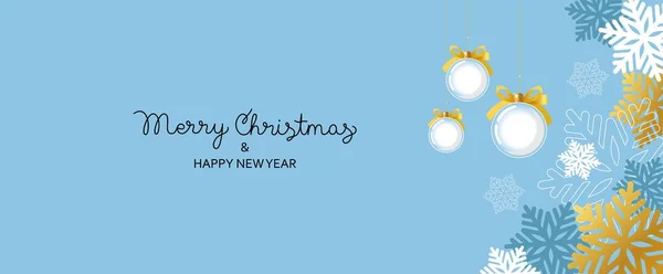 Рождеством Новым Годом Горизонтальное Знамя Деревянная Игрушка Снежинка Синем Фоне — стоковый вектор