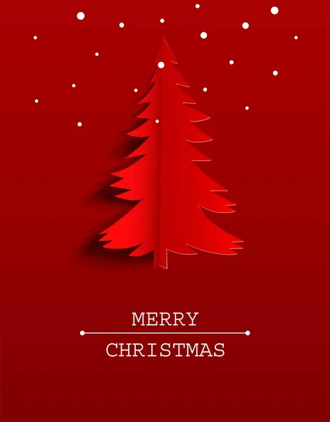 Red Spruce Red Background Merry Christmas Illustration Digital Craft Style — Stockvektor
