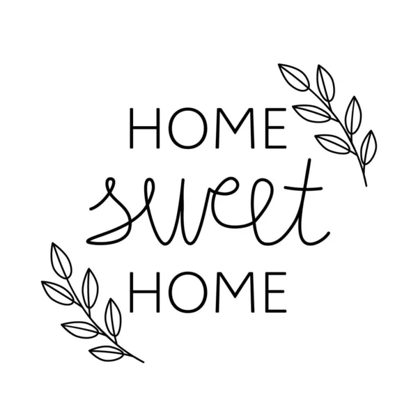 Home Sweet Home Phrase Decorative Leaves White Background — Vector de stock