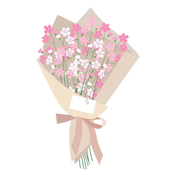 Floral vector bouquet with pink and white flowers in craft paper