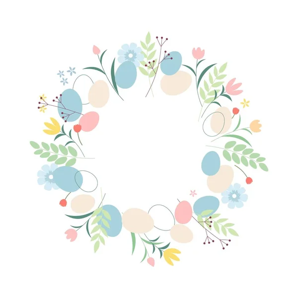 Happy Easter Cute Wreath Flowers Vector Illustration — Image vectorielle