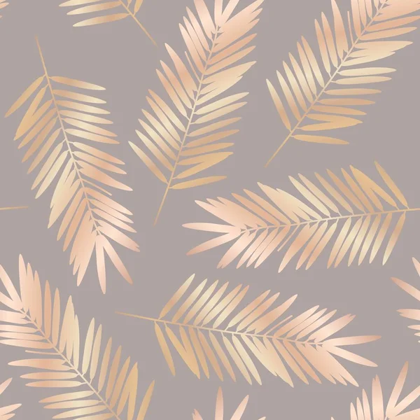 Nahtloses Muster Goldene Blätter Auf Grauem Hintergrund Reicher Luxuriöser Hintergrund — Stockvektor