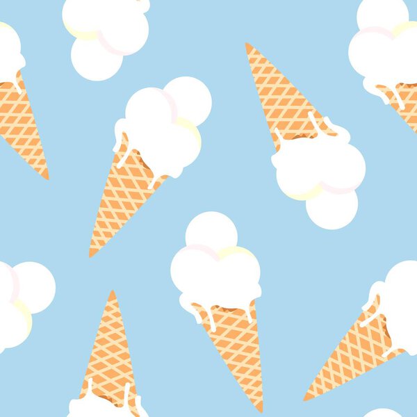 Seamless colorful ice cream in a waffle cone pattern. Vector illustration