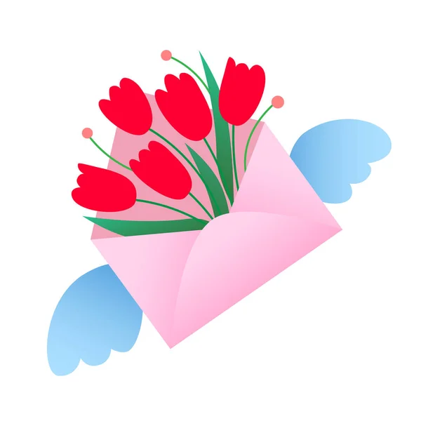 Lettre Avec Tulipes Icône Symbole Pour Vos Amants — Image vectorielle