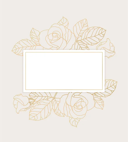 Line Gold Roses Frame Place Your Text — Stock Vector