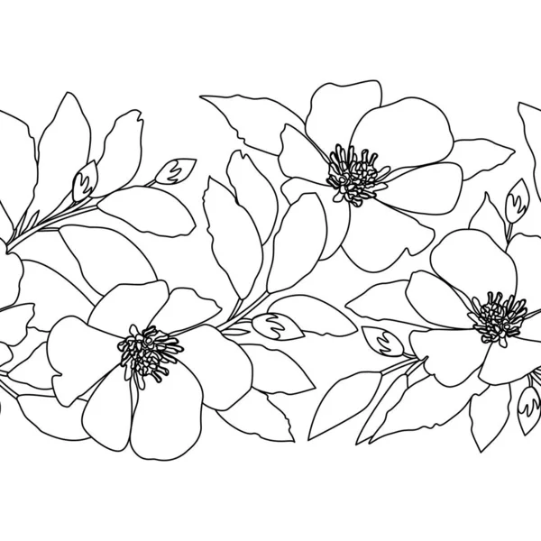 Граница Черной Линией Цветка Магнолии Белом Фоне — стоковый вектор