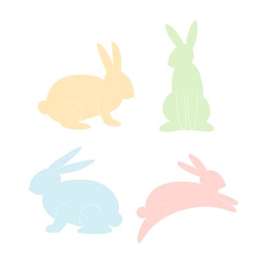 Renkli tavşanlar. Beyaz arkaplanda izole edilmiş dört element kümesi.