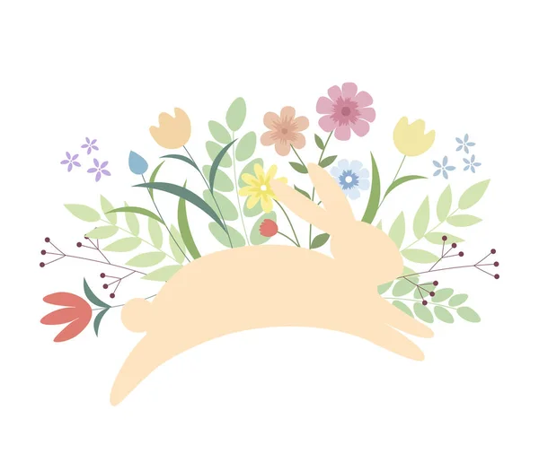 Beige Kaninchen Mit Blumen Auf Einem Hintergrund — Stockvektor