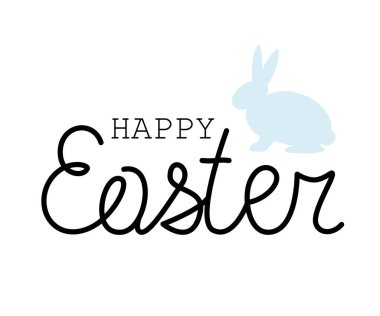 Beyaz arka planda mavi tavşanlı mutlu paskalya mektupları..