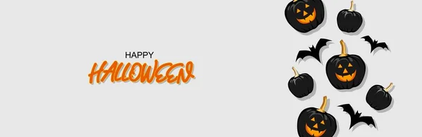 Boldog Halloween Banner Vagy Party Meghívó Háttér Sütőtök Denevérek Vektor — Stock Vector