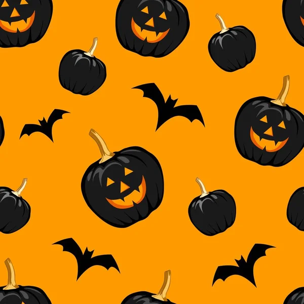 Halloween Orange Festliche Nahtlose Muster Endloser Hintergrund Mit Kürbissen Fledermäusen — Stockvektor