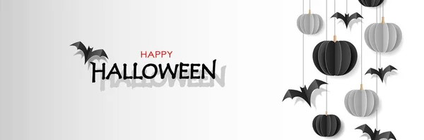 Boldog Halloween Banner Vagy Party Meghívó Háttér Denevérek Sütőtök Papír — Stock Vector