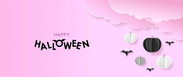 Boldog Halloween Rózsaszín Banner Vagy Party Meghívó Háttér Felhők Denevérek — Stock Vector