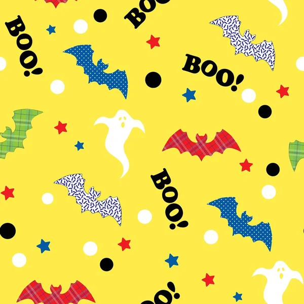 Halloween Handgezeichnet Nahtlose Muster Mit Dekorativen Fledermäusen Und Buh Text — Stockvektor