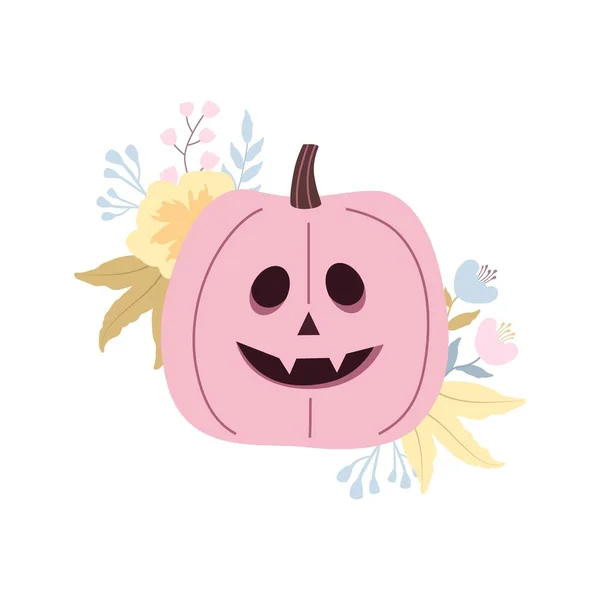 Rosafarbener Kürbis Mit Blumen Isolierte Vektorillustration Hintergrund Halloween — Stockvektor