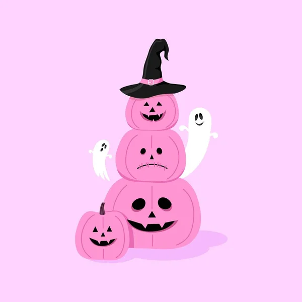 Halloween Illustration Mit Rosa Kürbis Und Geist Auf Rosa Hintergrund — Stockvektor