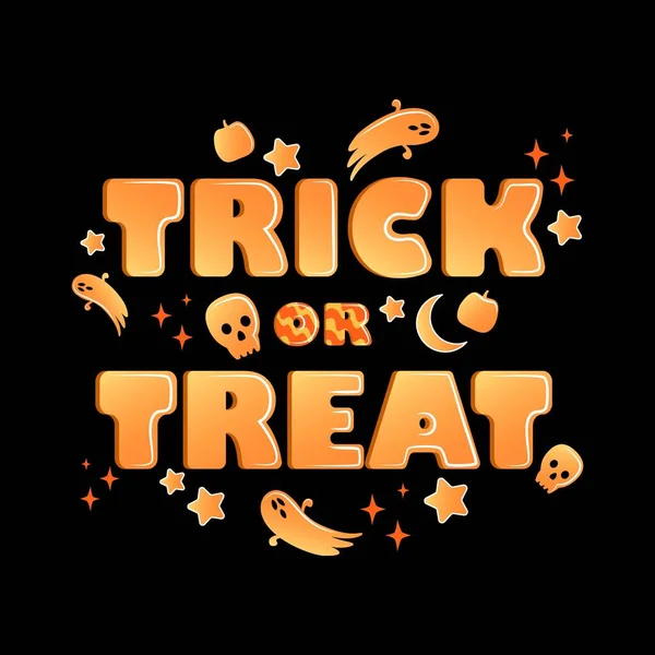 Trucco Trattare Lettering Vettoriale Giorno Halloween Con Teschio Stelle Fantasma — Vettoriale Stock