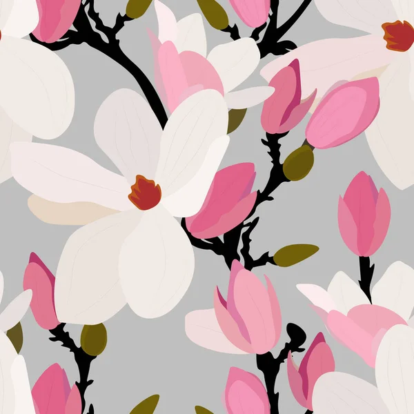 Nahtloses Vektormuster Mit Rosa Magnolienblüten — Stockvektor
