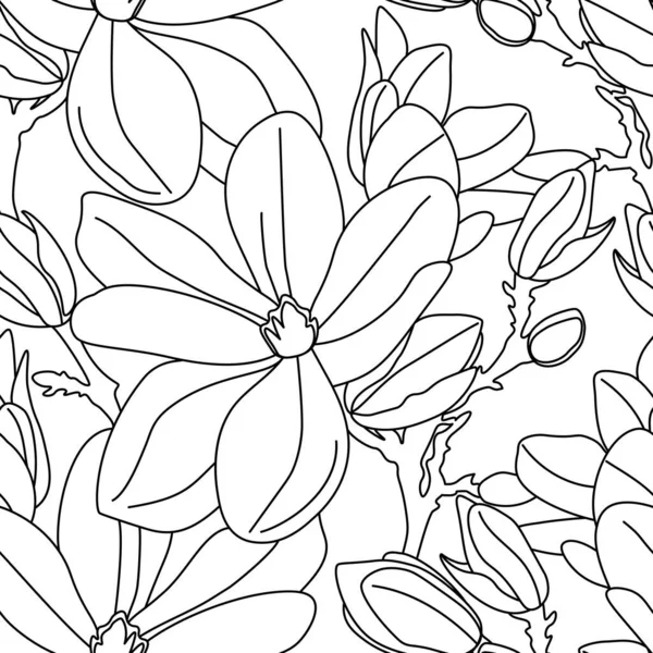 Sömlöst Vektormönster Magnolia Blommor Isolerad Vit Bakgrund — Stock vektor