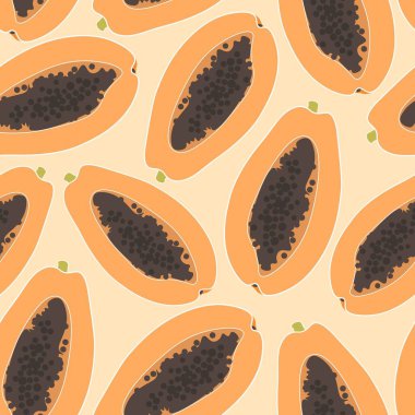 Papaya meyvesi pürüzsüz desen, soyut tekrarlanan arka plan. Vektör illüstrasyonu