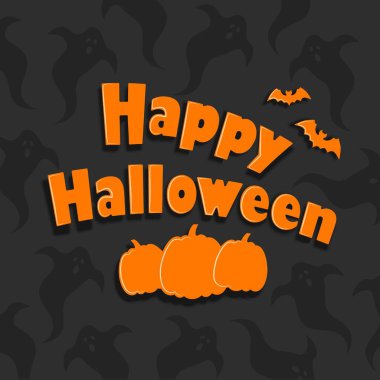 Karton portakallı mutlu Cadılar Bayramı mesajı. Arka planda bir hayalet.