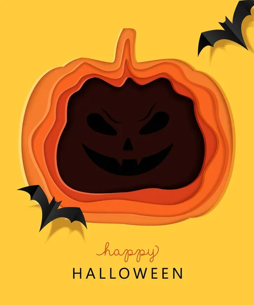 Papírvágó Tök Sárga Háttérrel Halloween Illusztráció — Stock Vector