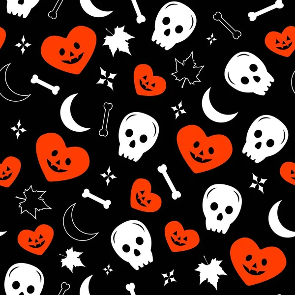 Nahtloses Muster Halloween Rot Totenkopf Monde Auf Schwarzem Hintergrund — Stockvektor