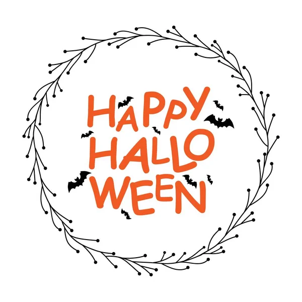 Boldog Halloween Szöveget Koszorúban Vektorillusztráció — Stock Vector