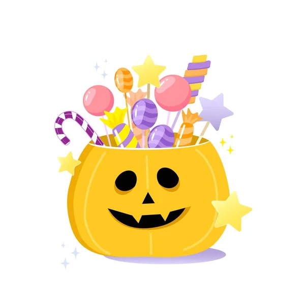 Halloween Kürbis Mit Bunten Bonbons Vektorillusion — Stockvektor