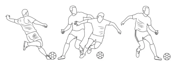 ボールを持つサッカー選手 4行シルエットのセット スポーツサッカーイラスト ストックイラスト — ストックベクタ