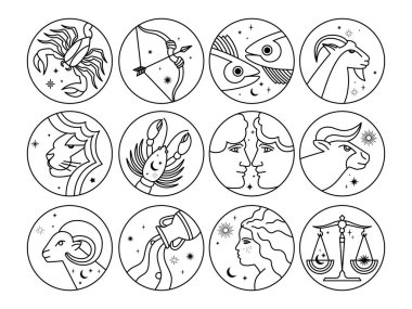 Astroloji ilahi elementlerle şarkı söyler. Siyah elementler beyaz arkaplanda izole edildi.