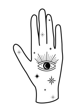 El, göz ve gök cisimleri. Arkaplanda izole edilmiş vektör ögeleri.