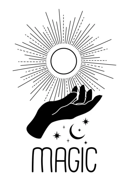 Magic Phrase Vector Hand Sun Celestial Elements Composition — Wektor stockowy