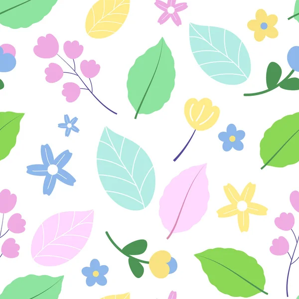Hand Drawn Seamless Pattern Decorative Flowers Plants White Background Vector — Stockvektor