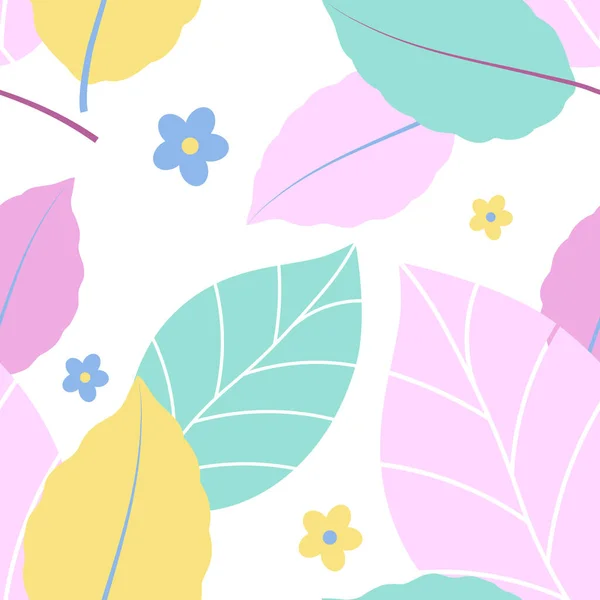 Hand Drawn Seamless Pattern Colorful Flowers Plants White Background Vector — Stockvektor