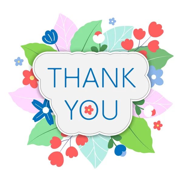 Thank You Lettering Text Flower Background Vector Illustration — Stock Vector
