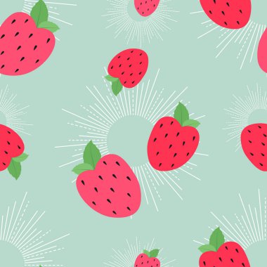 Strawberries on a blue background. Seamless vector pattern.