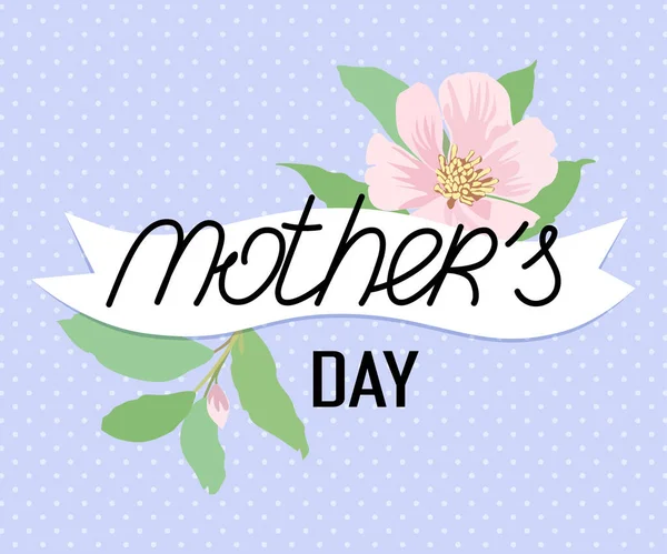 Greeting Card Mother Day Ribbon Flowers Leaves Background — Vettoriale Stock