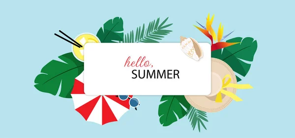 Hello Summer Vector Banner Design Summer Tropical Season Elements Vacation — Image vectorielle