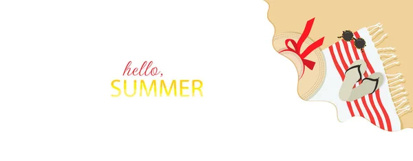 Hello Summer Vector Banner Design Summer Beach Elements Vacation Vector — Image vectorielle