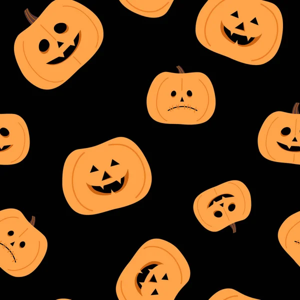 Nahtloses Muster Halloween Gelbe Kürbisse Auf Schwarzem Hintergrund — Stockvektor