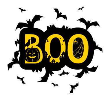 Beyaz arka planda siyah yarasalar olan bu tabir. Cadılar Bayramı çizimi.